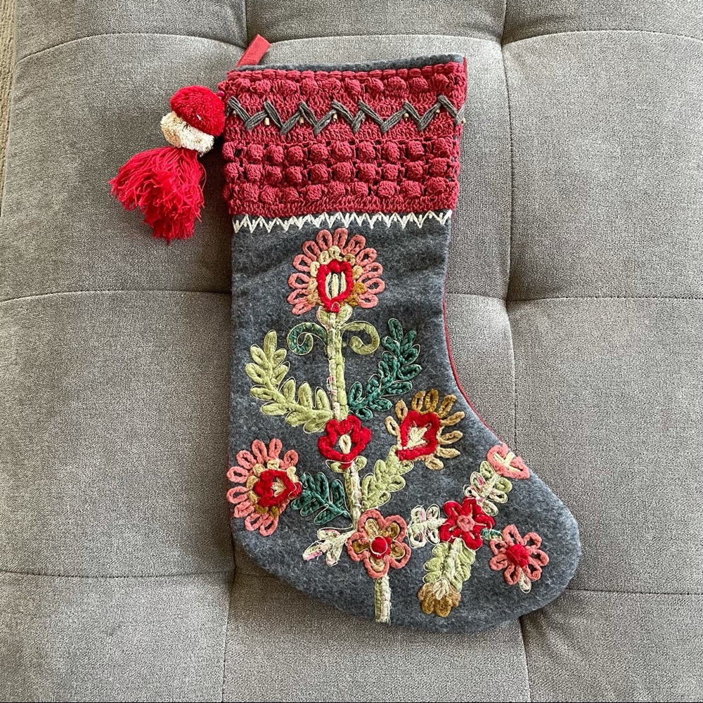 World Market embroidered boho Christmas stocking - Picture 1 of 5